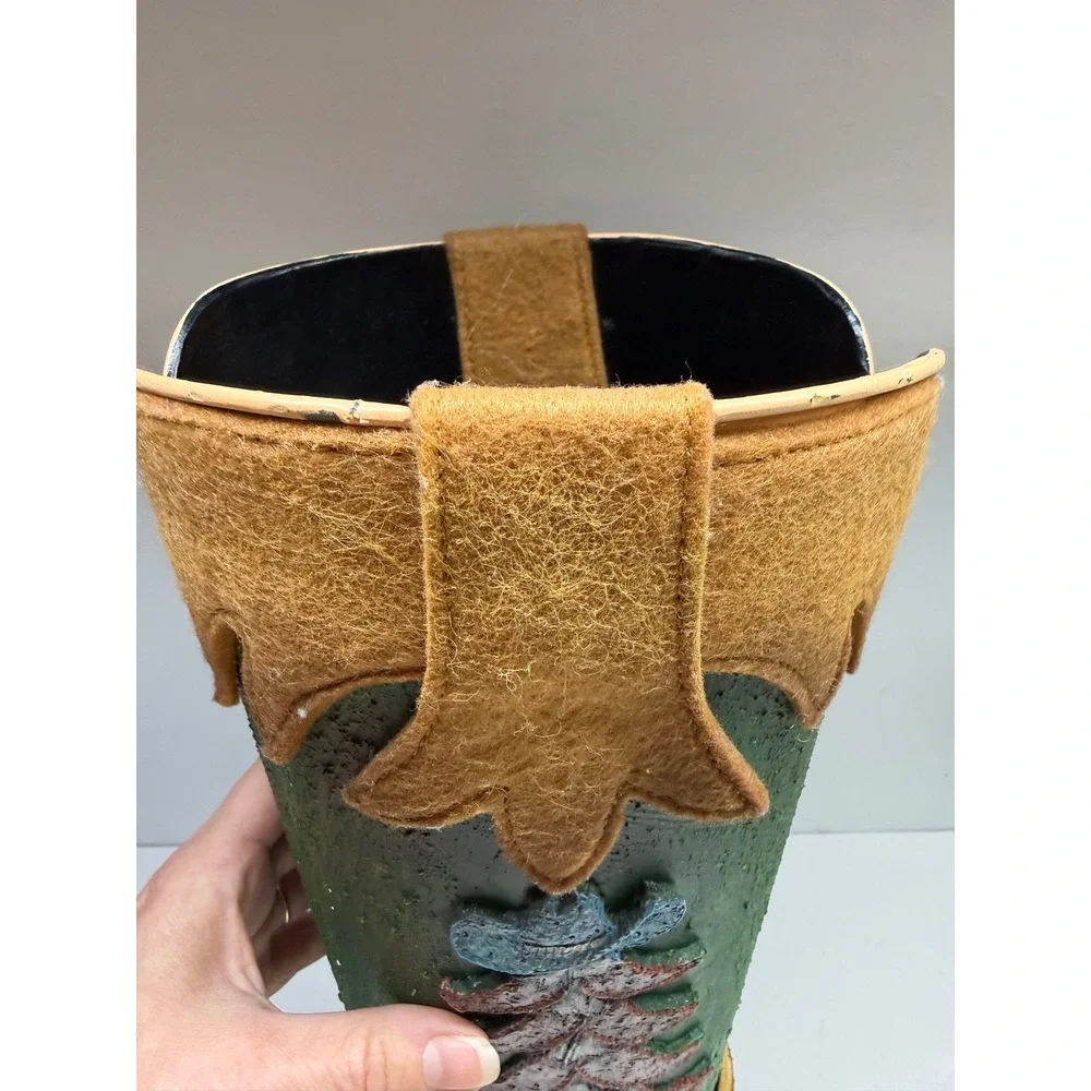 Western Cowboy Boot Decorative Planter Vase GreenBrown Ostrich Print ChiliPepper